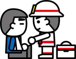 怪我をした人と手当てをする救急隊員のイラスト