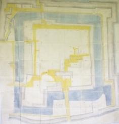 村松郷土資料館に収蔵されている村松城城郭図及び南御殿の図の写真