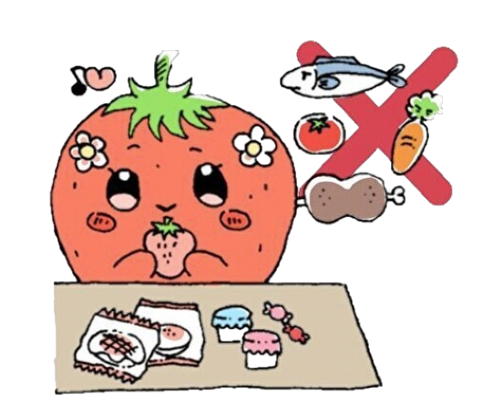 五泉市食育推進キャラクター6.いちごっち好き嫌い