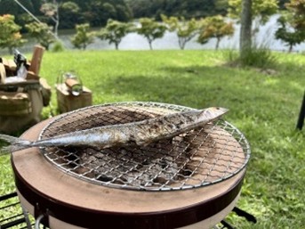 七輪でサンマを焼く