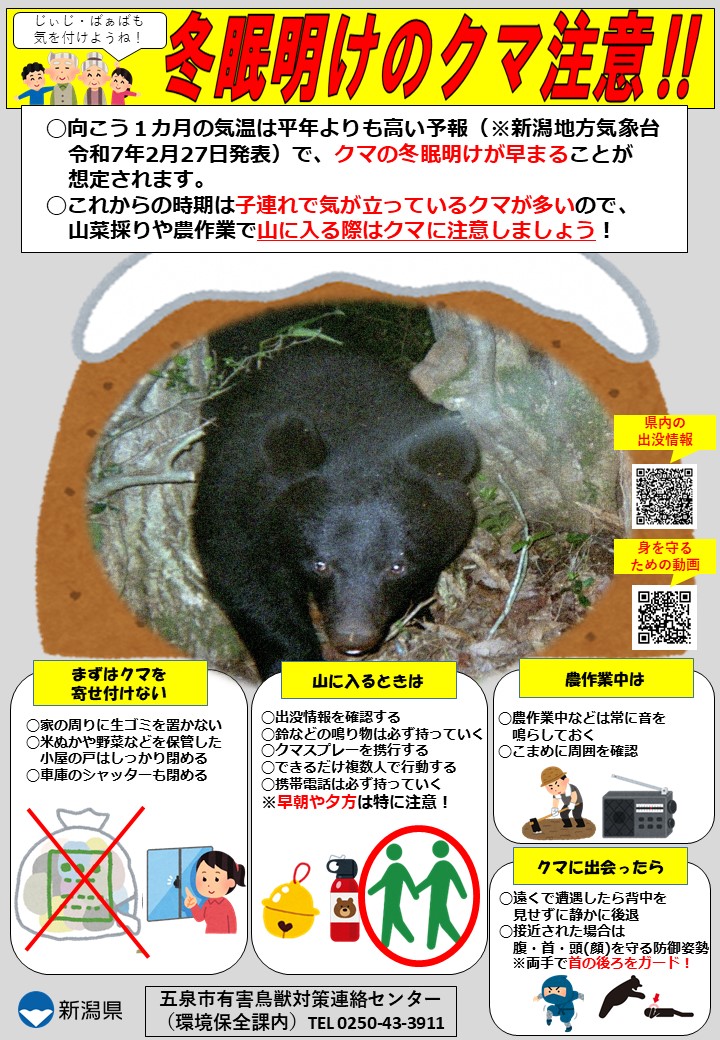 山に入る際はクマ注意